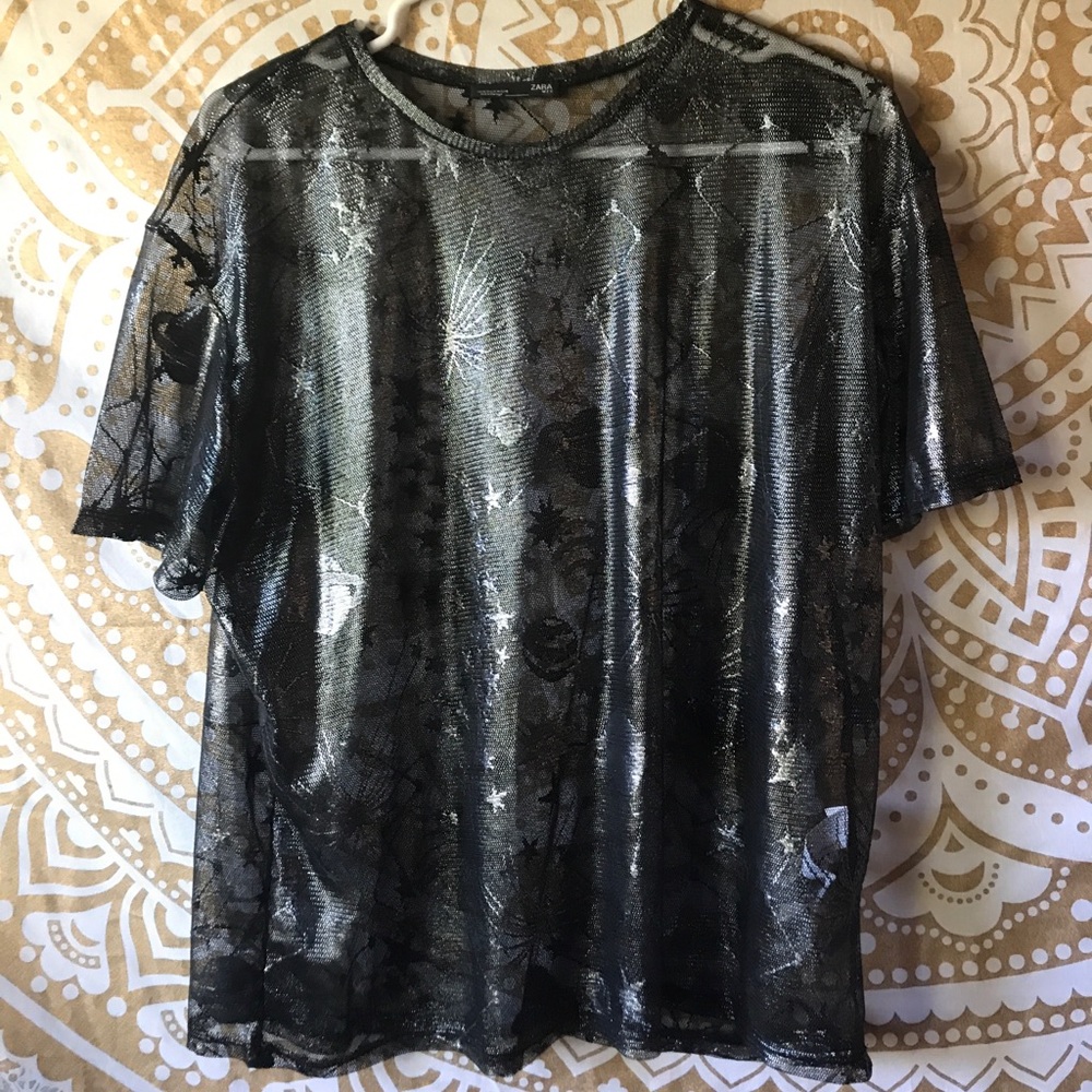 Silver shimmery see through space shirt